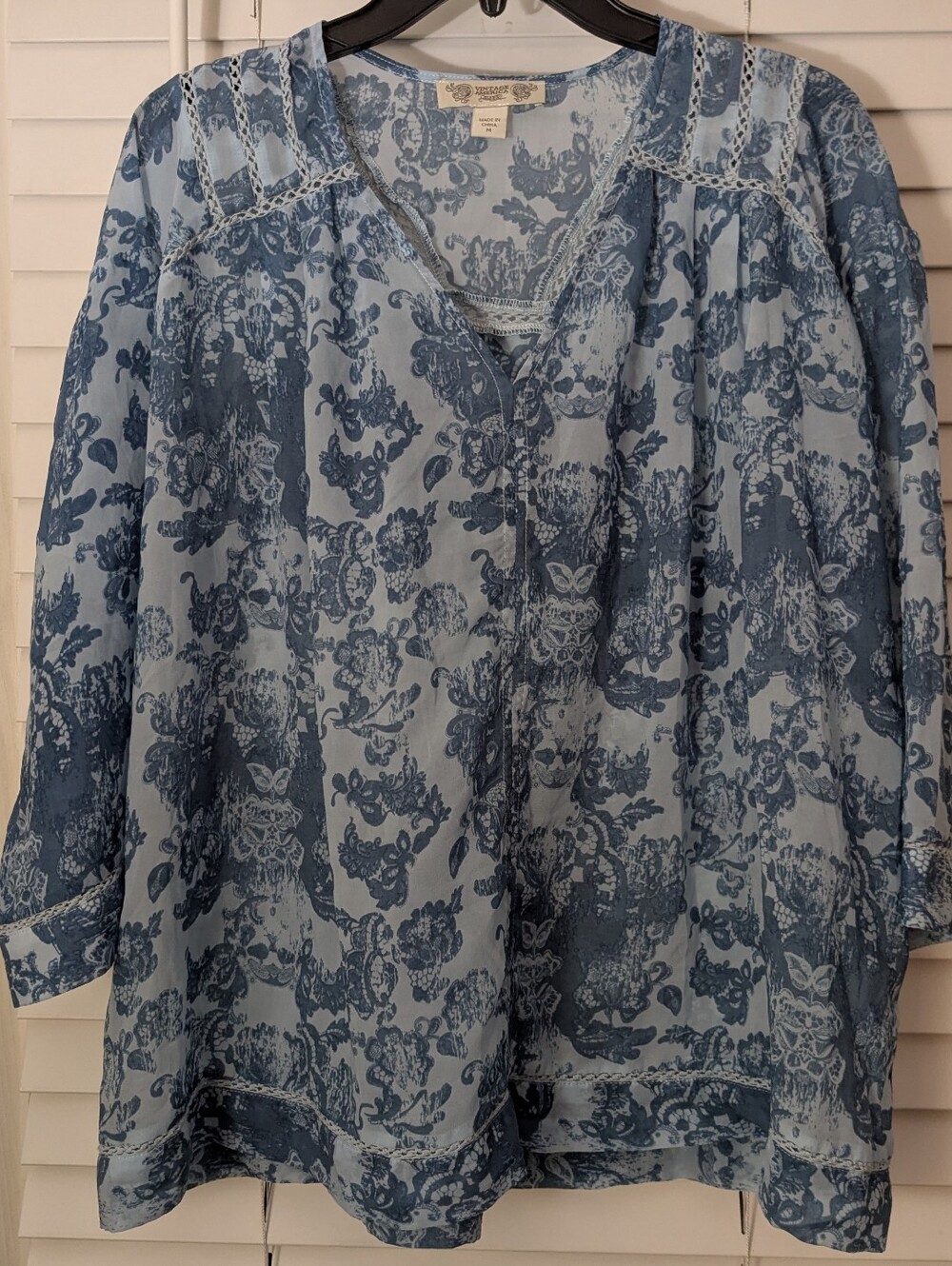 Vintage America Blue Floral Print Peasant Tunic